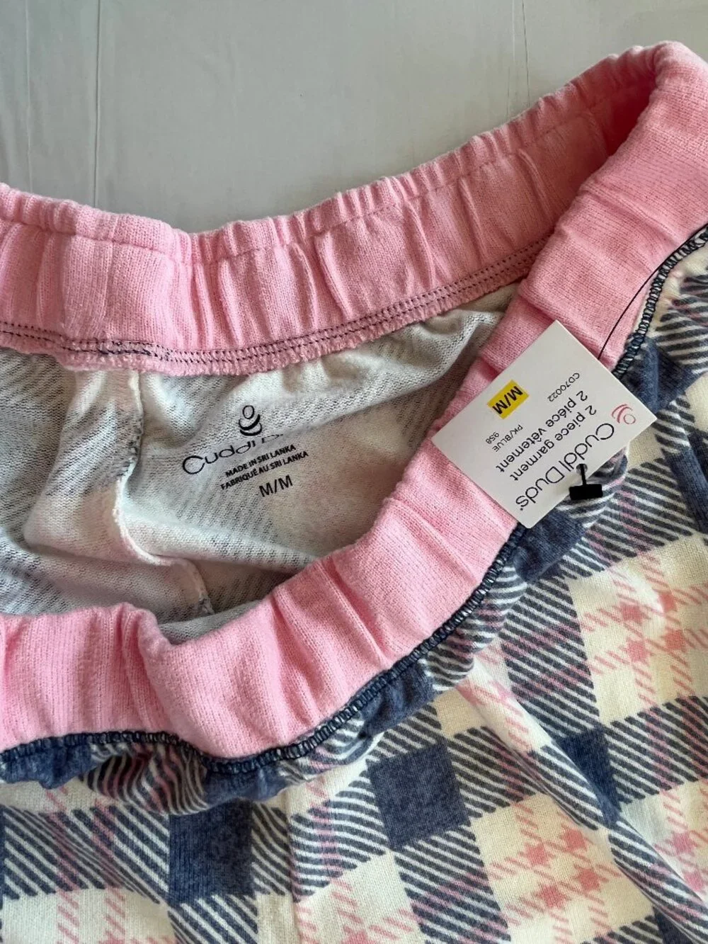 NEW Cuddl Duds Plaid Pajama Set Jogger Pants Pockets Pink Blue M